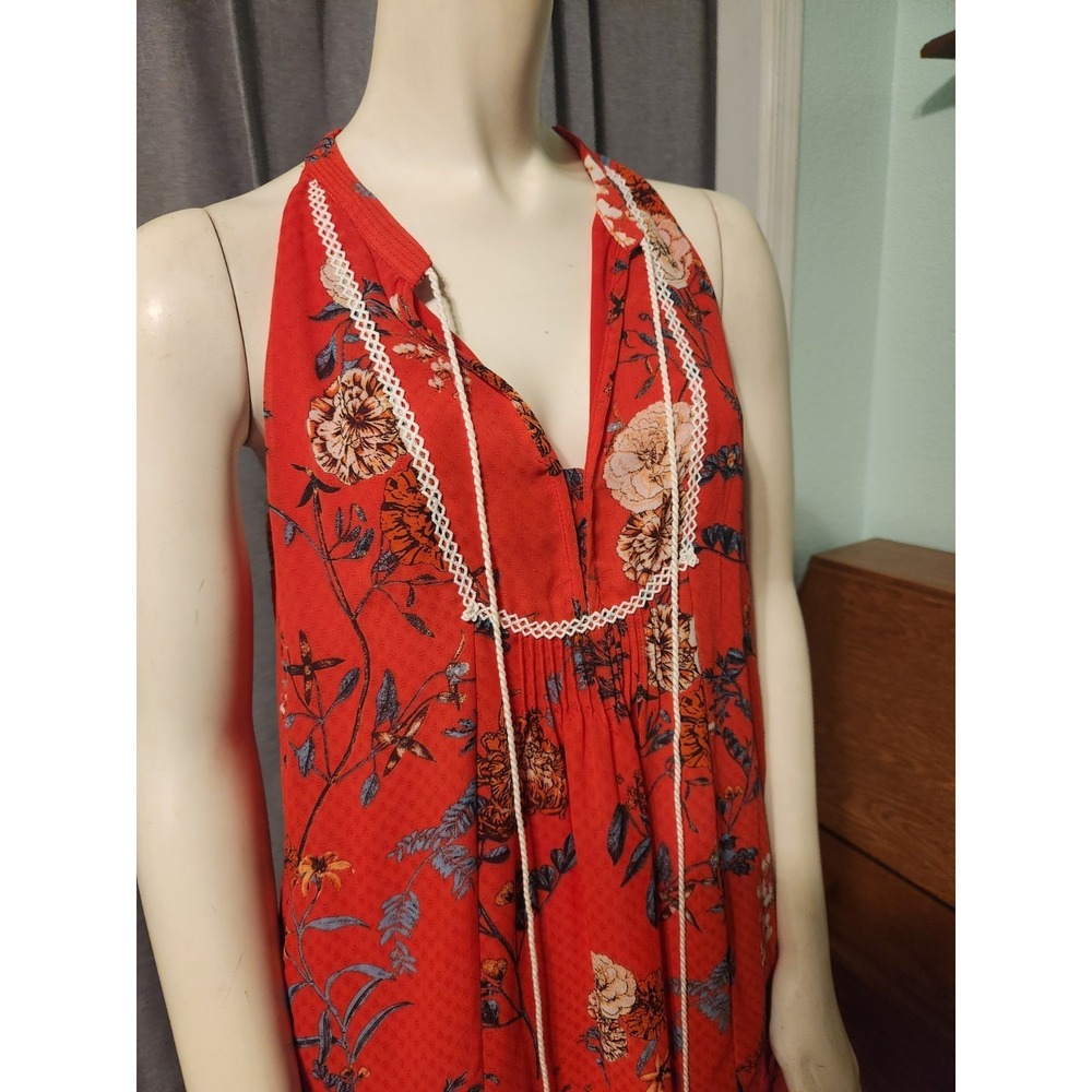 Miss Me Fairy Whimsy Red Floral Sleeveless Ruffled Mini Dress Flowy Lined SZ M - Picture 6 of 9